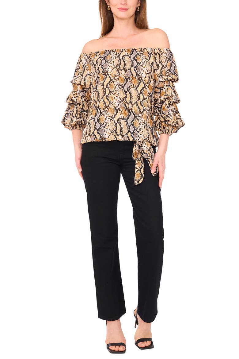 Bubble Sleeve Off the Shoulder Top, Alternate, color, FOXTROT