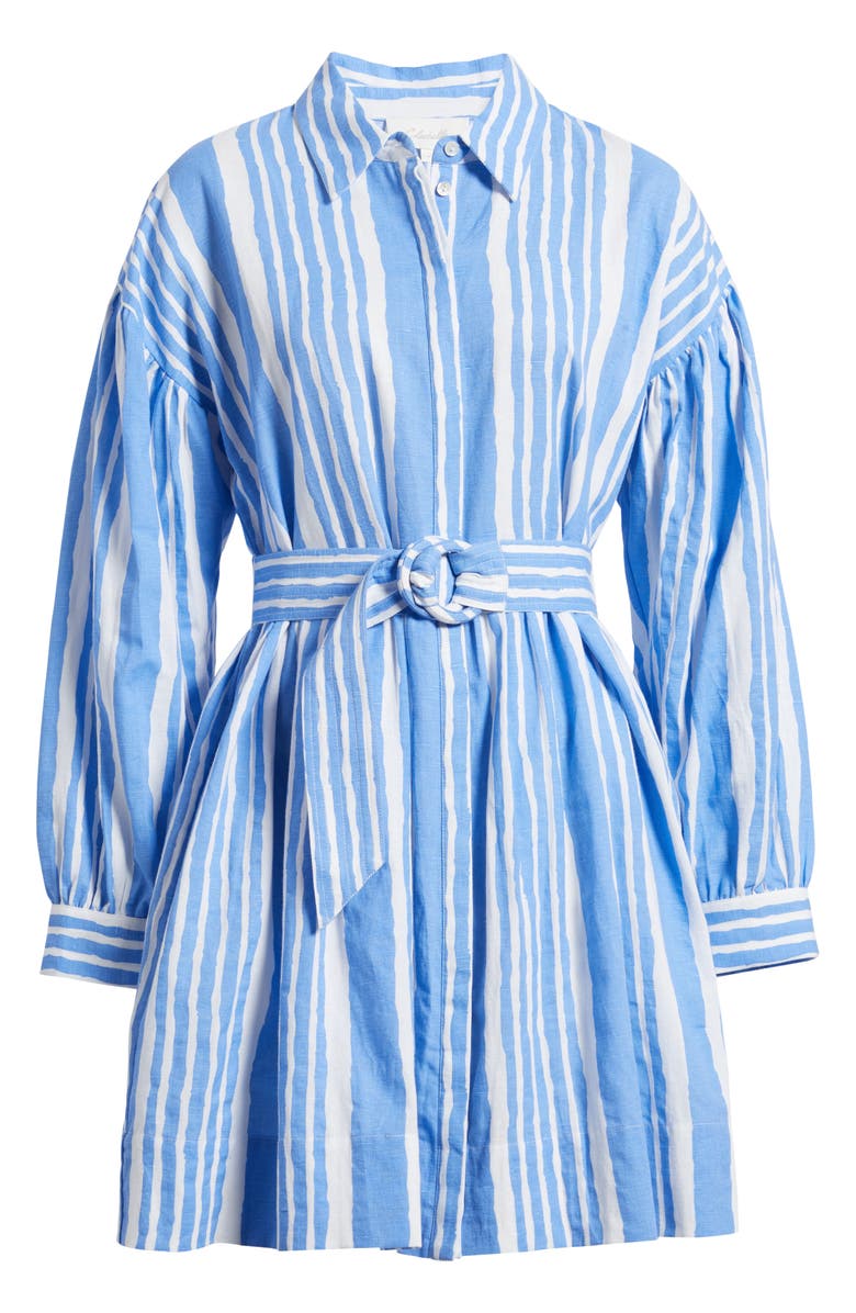 Cleobella Tiana Stripe Long Sleeve Cotton & Linen Shirtdress, Alternate, color, Vecchio Stripe Print Blue