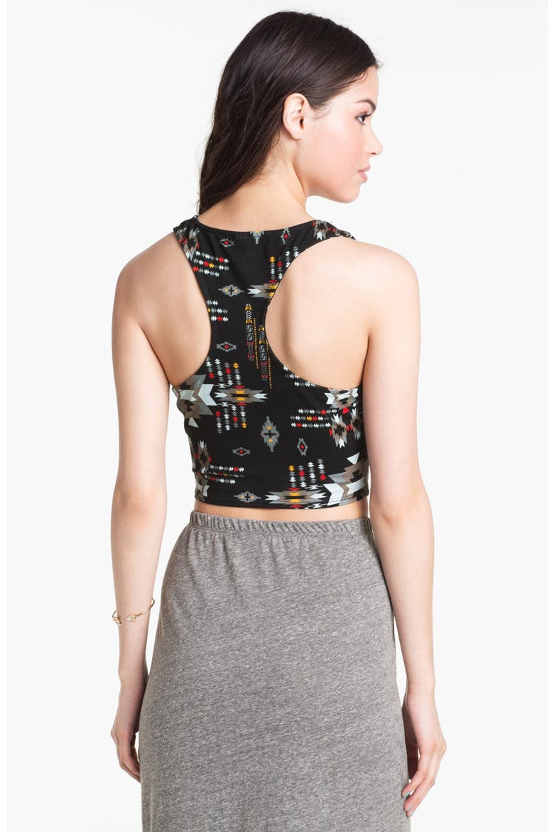 Print Crop Racerback Tank, Alternate, color, BLACK