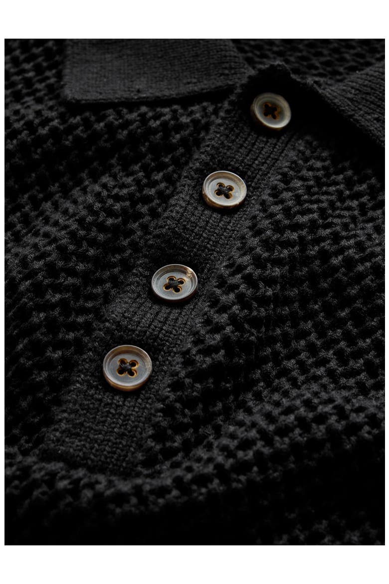 Tapia Openwork Merino & Linen Polo Sweater, Alternate, color, BLACK