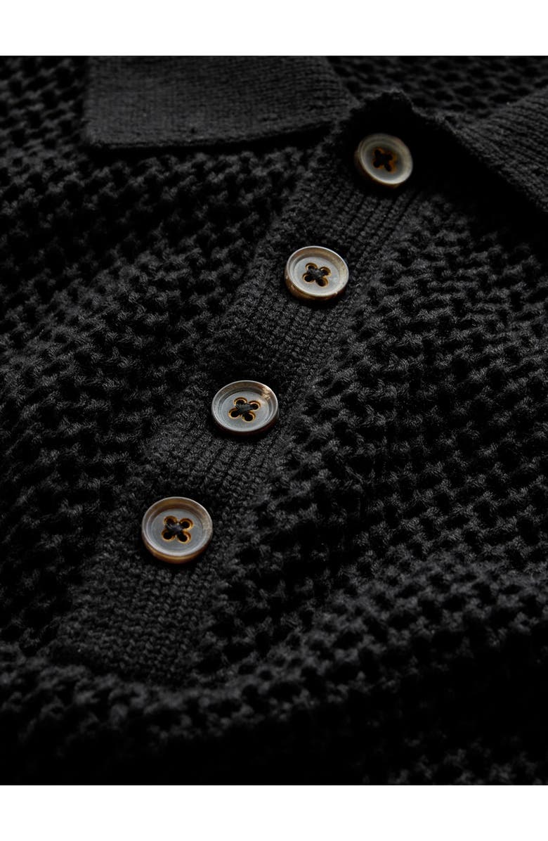 John Varvatos Tapia Openwork Merino & Linen Polo Sweater, Alternate, color, Black