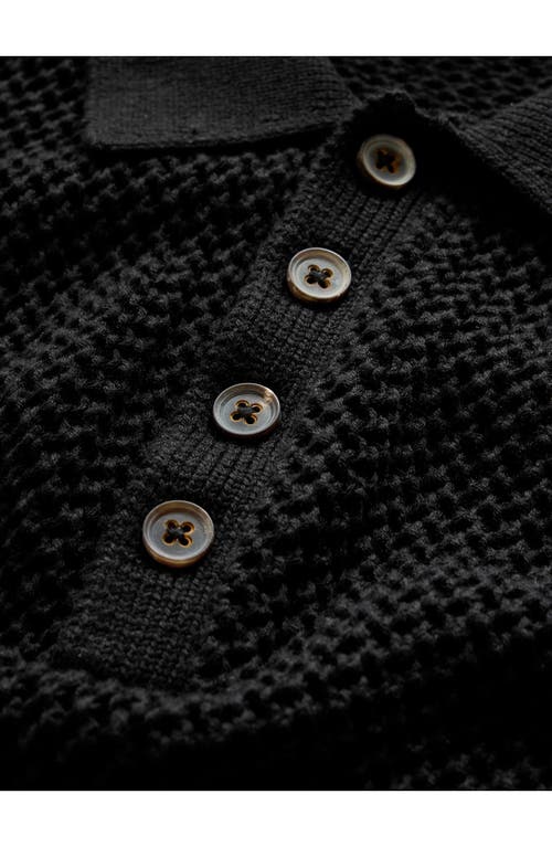 John Varvatos Tapia Openwork Merino & Linen Polo Sweater In Black