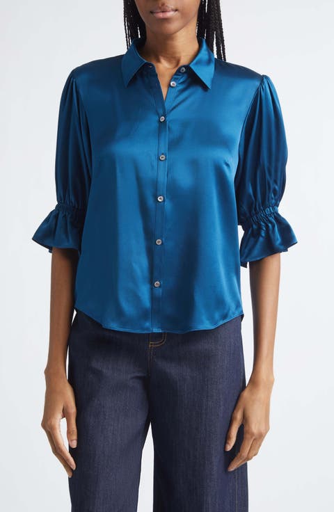 Fiona Ruffle Cuff Silk Button-Up Shirt