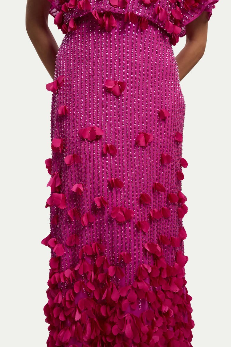 Crystal Applique Angel Sleeve Maxi Dress, Alternate, color, Hot Pink