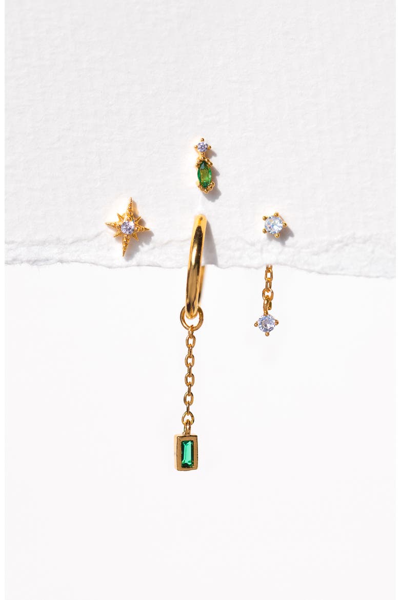 Emerald Dreamscape Set of 4 Mismatched Stud Earrings, Alternate, color, GOLD