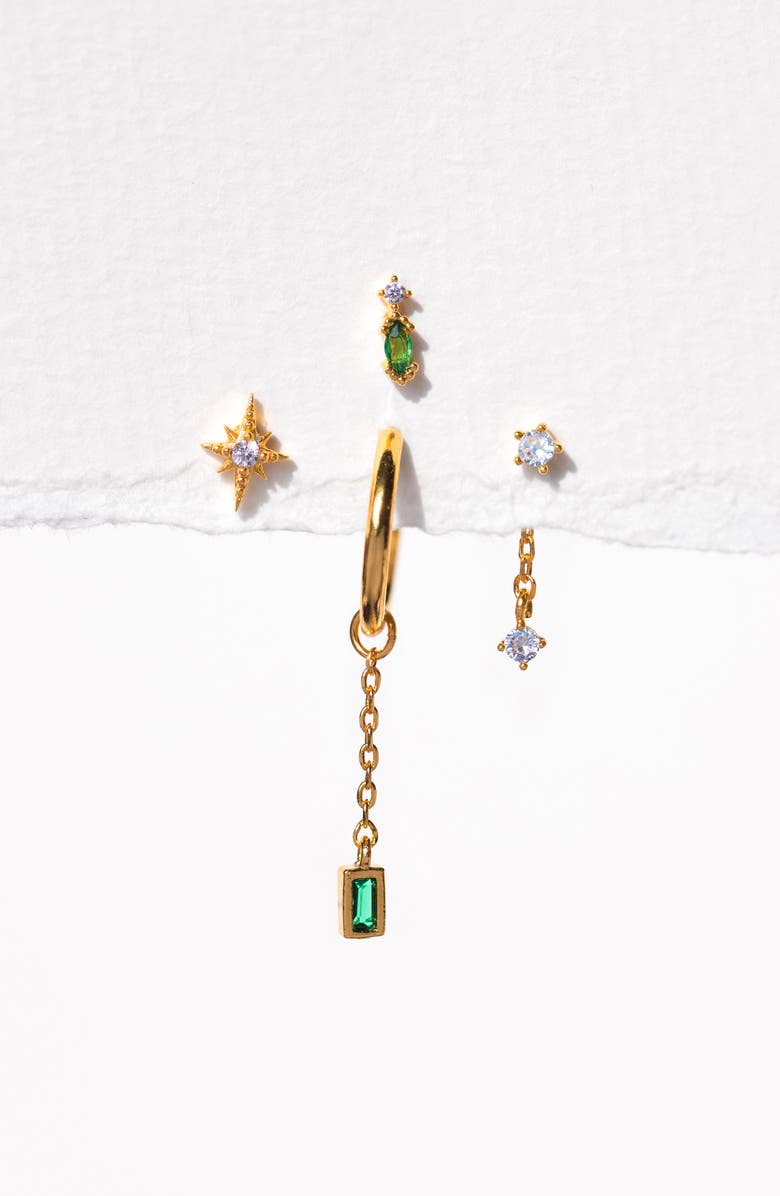 Girls Crew Emerald Dreamscape Set of 4 Mismatched Stud Earrings, Alternate, color, Gold