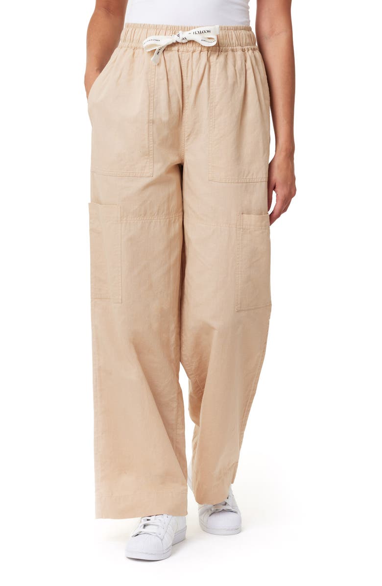 Scotch & Soda Noa High Waist Wide Leg Cotton & Linen Cargo Pants, Main, color, Soft Camel