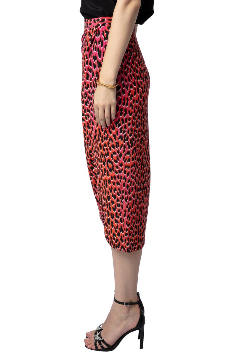 Zadig & Voltaire Jamelia Leopard Spot Silk Faux Wrap Midi Skirt, Alternate, color, 