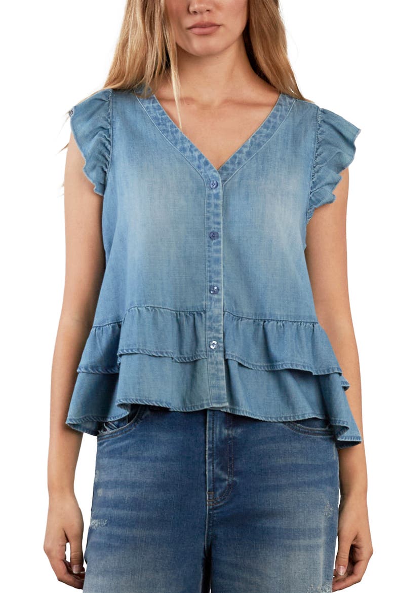 Ruffle Cloud Denim Top, Alternate, color, CLOUD DENIM