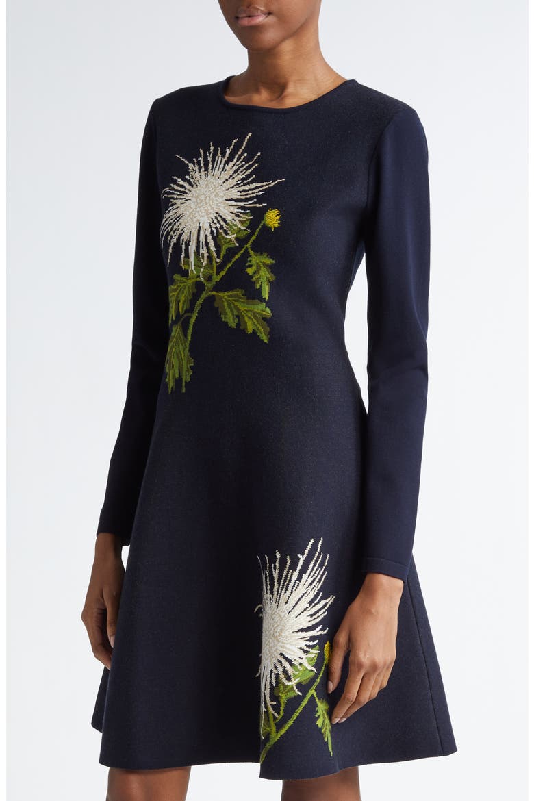 Chrysanthemum Jacquard Fit & Flare Minidress, Alternate, color, WHITE/ NAVY