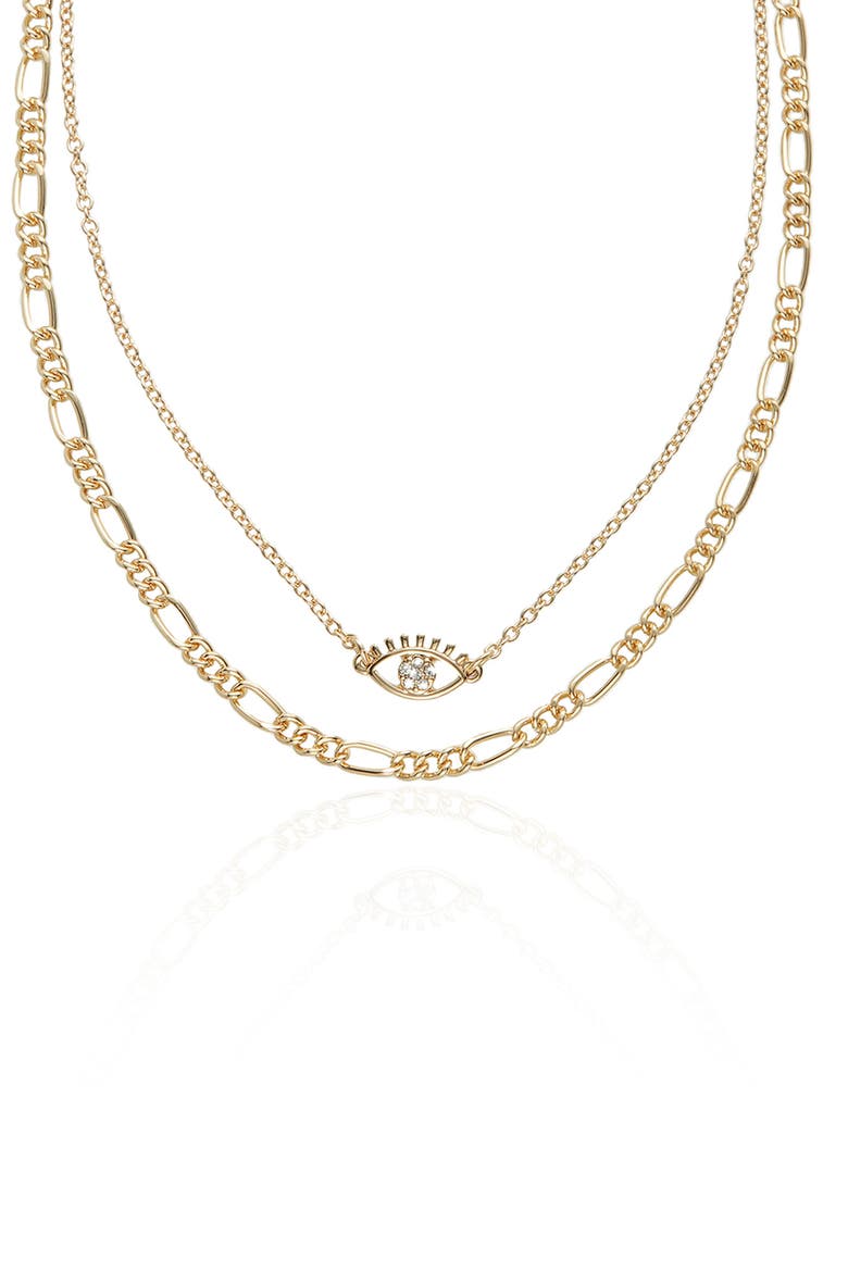 Evil Eye Pendant Layered Chain Necklace, Alternate, color, GOLD