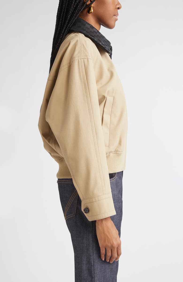 Bottega Veneta Intrecciato Leather Collar Twill Blouson Jacket, Alternate, color, 