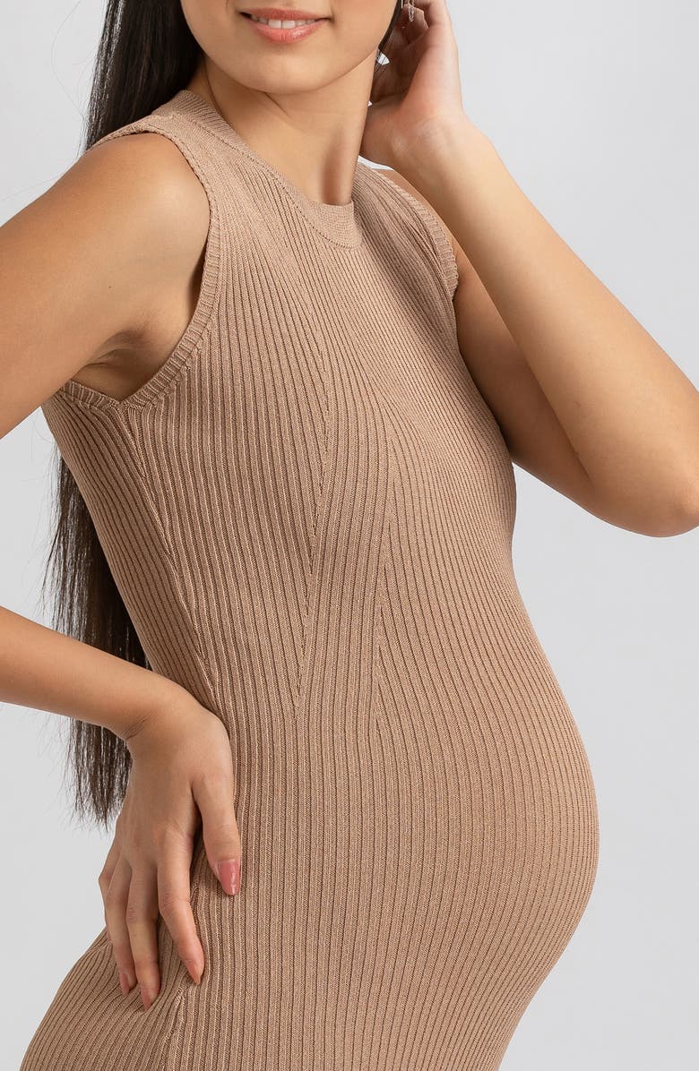 PIETRO BRUNELLI MATERNITY Rib Crewneck Maternity Sweater Midi Dress, Alternate, color, Brown