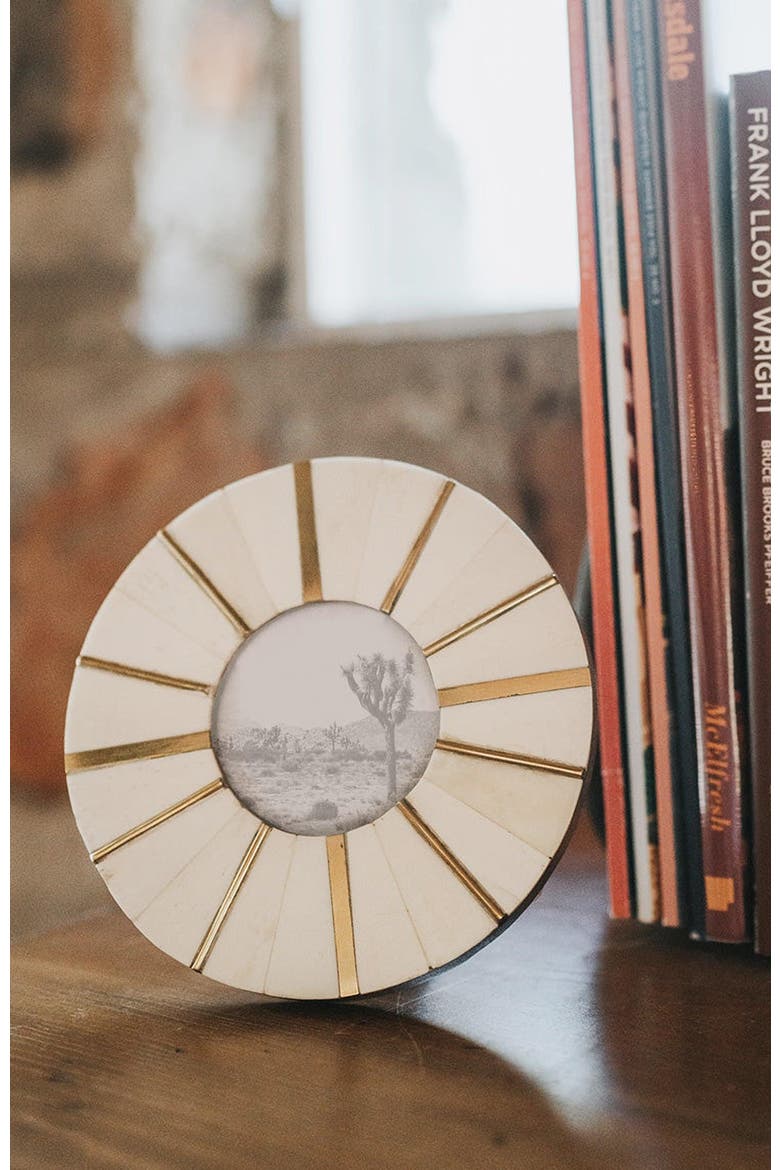 Mukhendu Picture Frame - Carved Bone, Brass Accents, Alternate, color, White/Gold - Circle
