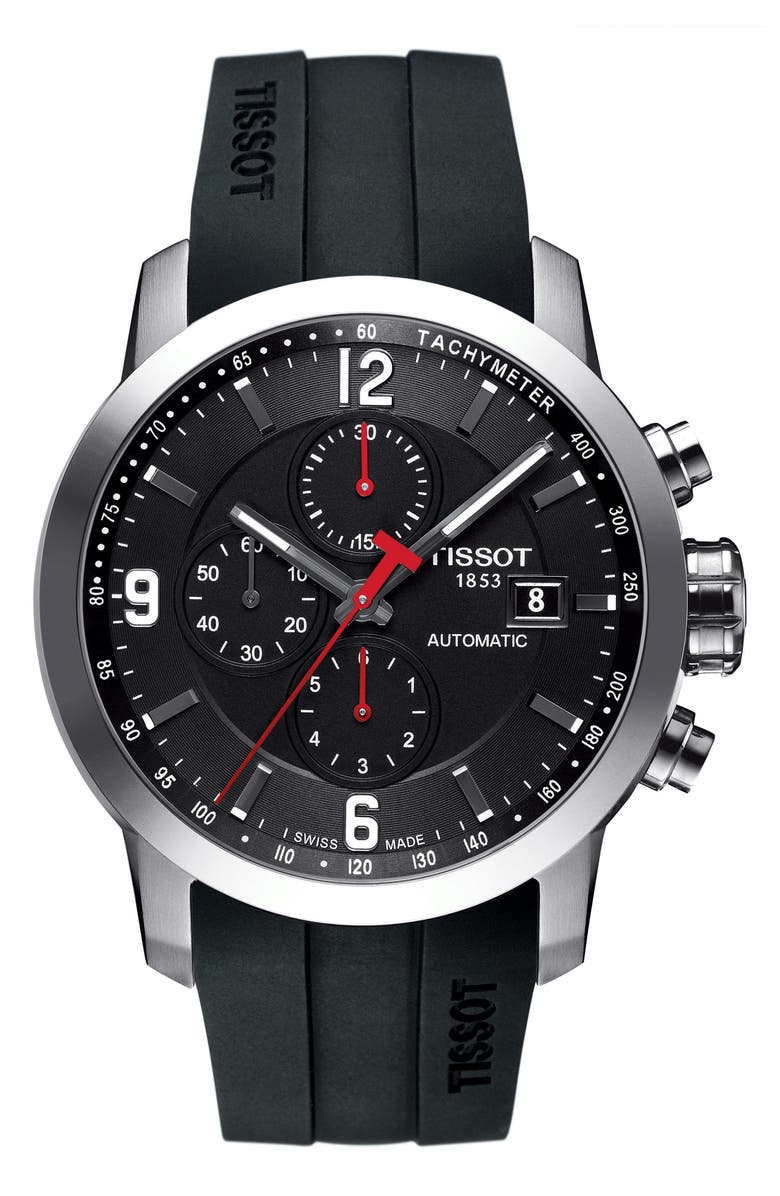 Tissot PRC200 Automatic Chronograph Silicone Strap Watch, 43mm, Main, color, 