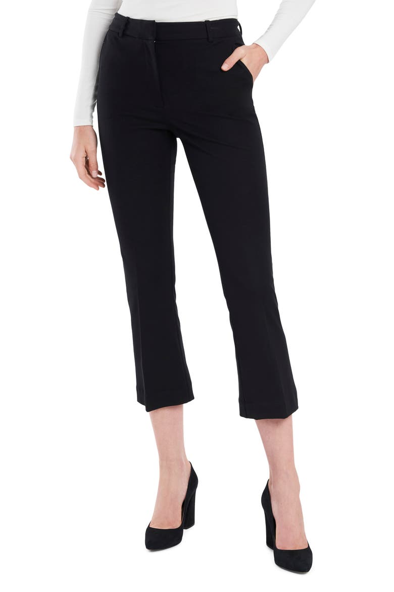 Flat Front Crop Straight Leg Trousers, Main, color, RICH BLACK