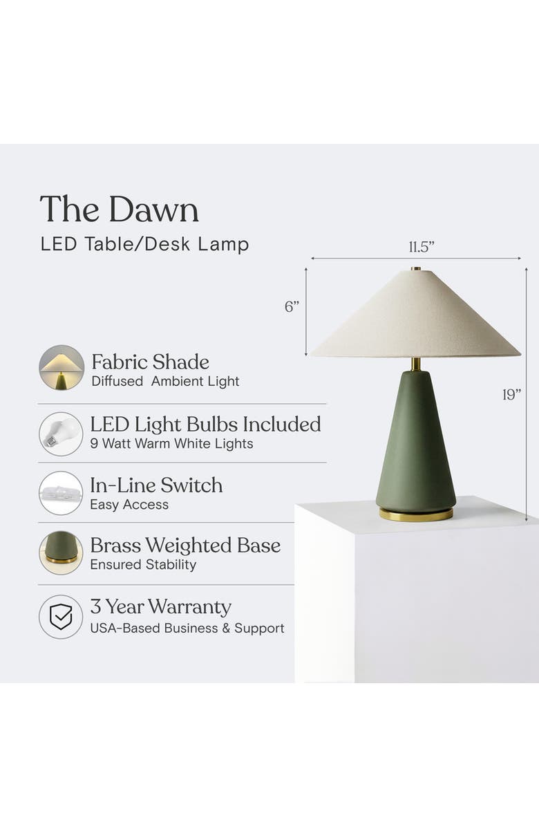 Brightech Dawn 19" Green Matte LED Table Lamp with Ivory Cotton Cone Shade and Brass Base, Alternate, color, Green