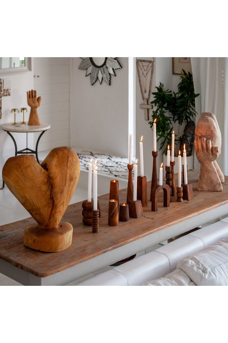 Heart on a Pedestal Eucalyptus Wood Sculpture, Alternate, color, Natural