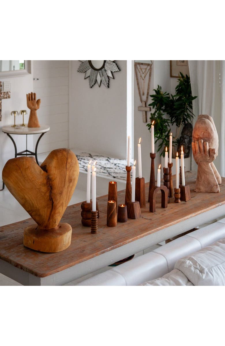 kanju Interiors Heart on a Pedestal Eucalyptus Wood Sculpture, Alternate, color, Natural