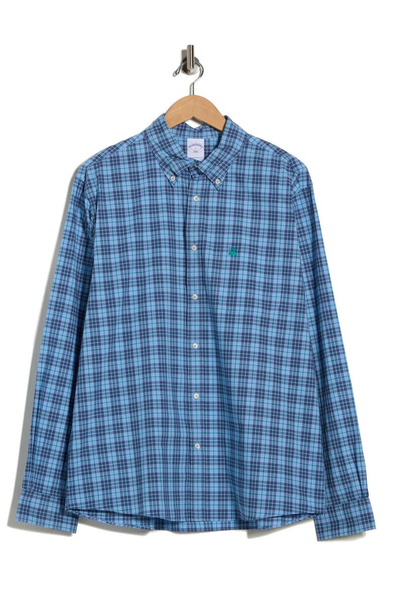 Brooks Brothers Plaid Cotton Button-Down Shirt, Main, color, Vista Tartan