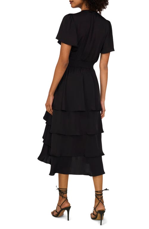 Vince Camuto Flutter Sleeve Tiered Dress In Rich Black