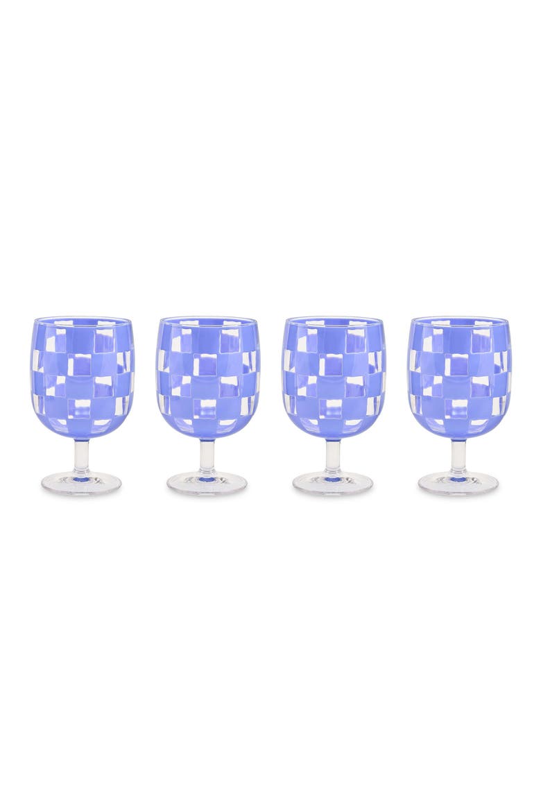 Set of 4 Blue Check Acrylic Water Goblets, Main, color, BLUE