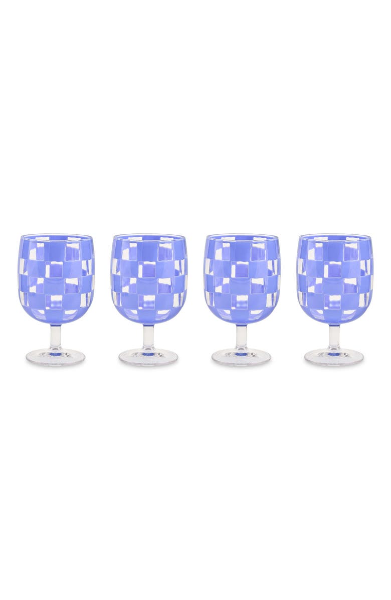 MACKENZIE CHILDS Set of 4 Blue Check Acrylic Water Goblets, Main, color, Blue