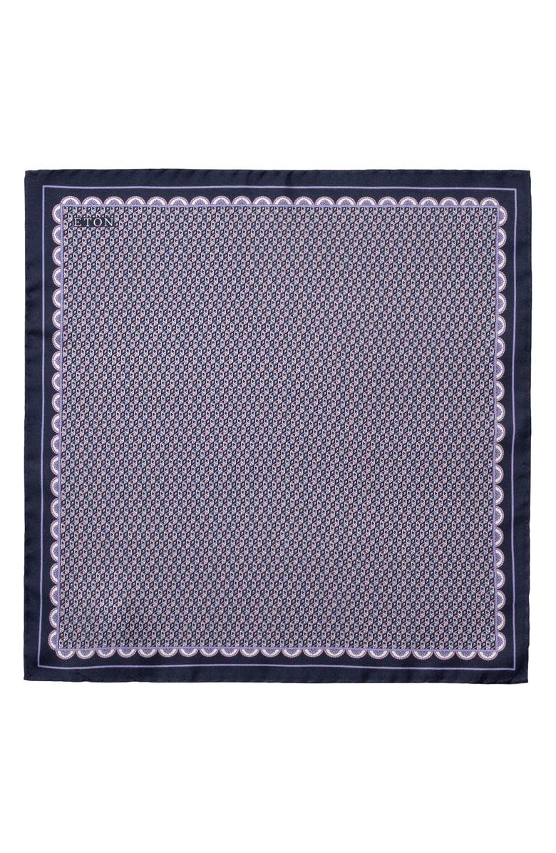 Eton Geometric Silk Twill Pocket Square, Alternate, color, Medium Purple
