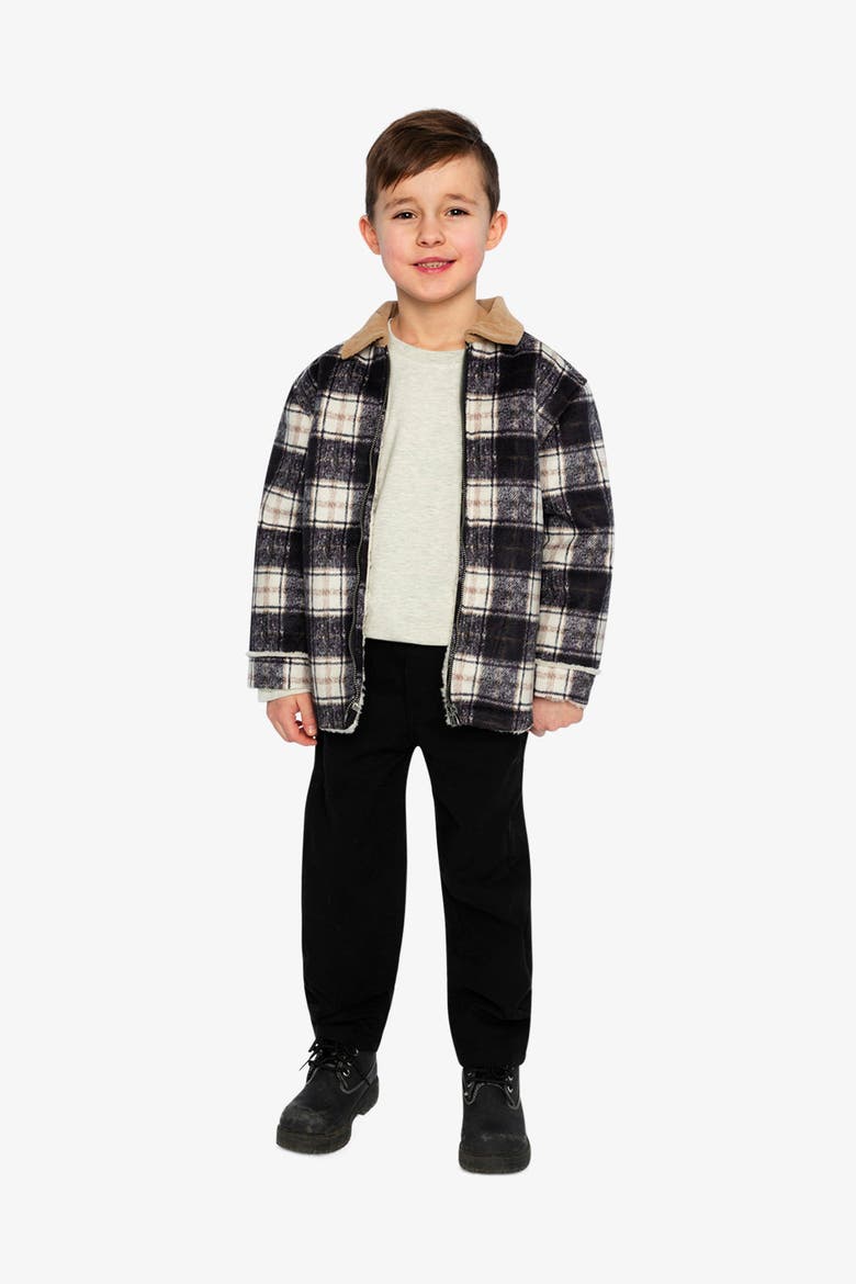 Brushed Plaid Zip Front Ribbed Collar Jacket, Alternate, color, Blue and Beige Checks