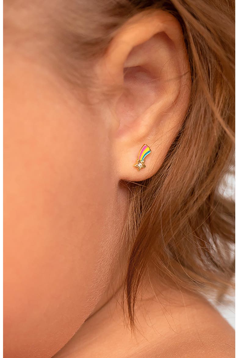 14k Shooting Star Enamel Earrings, Alternate, color, Gold