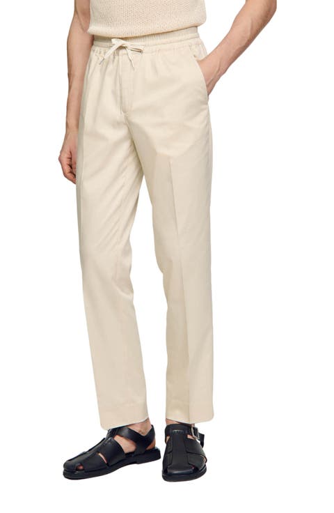 Elasticated straight-leg trousers