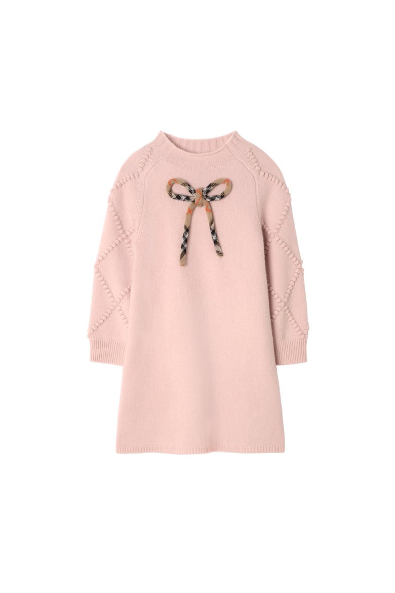 Check Bow Wool Cashmere Dress, Main, color, Bouquet pink
