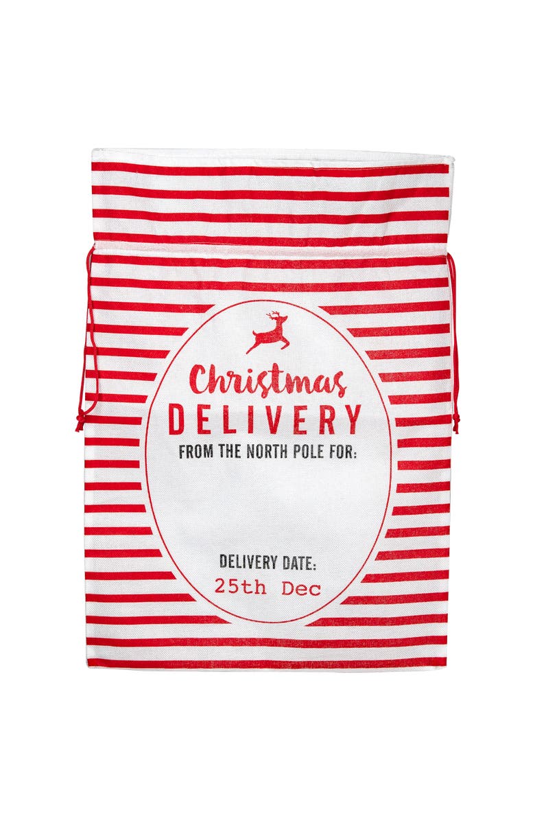 Northlight Striped Christmas Delivery Tied Gift Sack - 27.25" - White and Red, Main, color, 