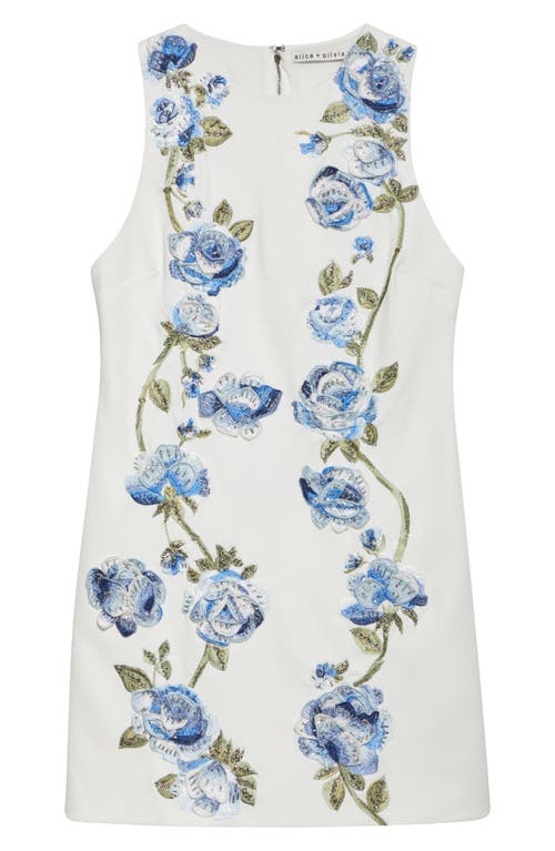Alice And Olivia Clyde Embellished Shift Dress In Off White Multi