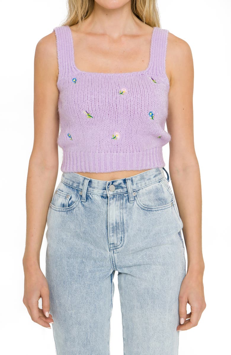 English Factory Embroidered Sweater Tank, Main, color, Lavender