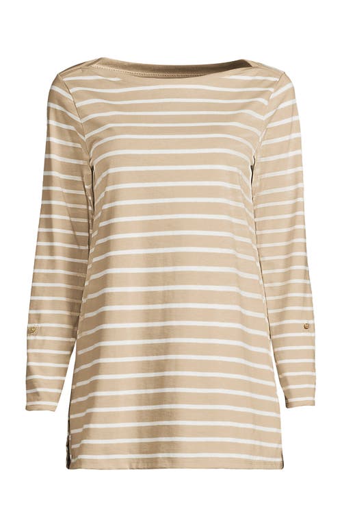Lands' End Plus Size Supima Cotton Adjustable 3/4 Sleeve Boatneck Tunic In Champagne/ivory Breton Stripe