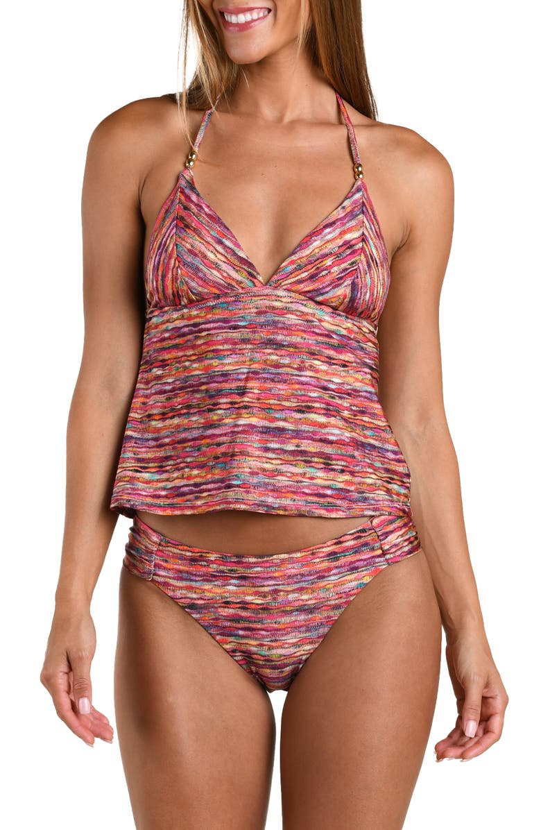 Sunshine 79 Shimmer Ripple Halter Tankini, Main, color, Pink Multi