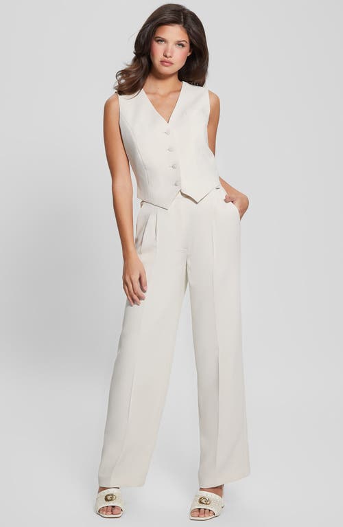 Guess Adele Front Pleat Wide Leg Pants In Cream White