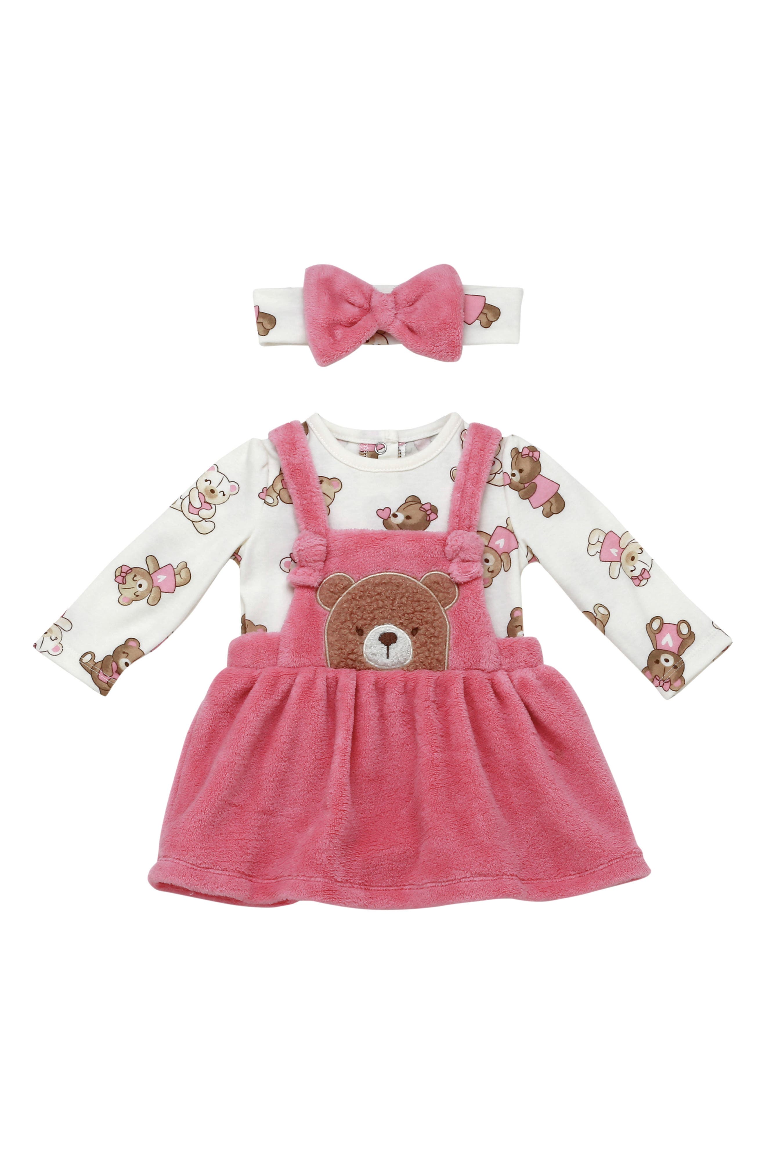 Baby Starters Bear Hugs Jumper, Bodysuit & Headband Set In Pink