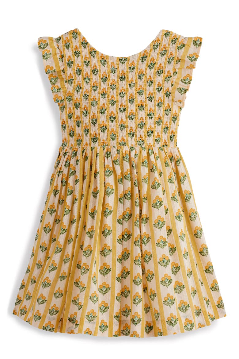 Kids' Floral Print Back Bow Dress, Main, color, HONEYCOMB YELLOW FLOWER STEM