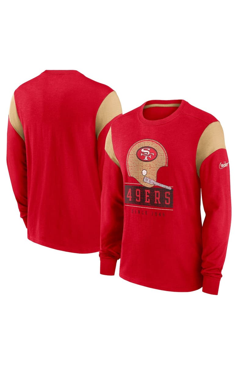 Nike Men's Nike Heathered Scarlet San Francisco 49ers Slub Rewind Playback Helmet Long Sleeve T-Shirt, Main, color, Heather Red