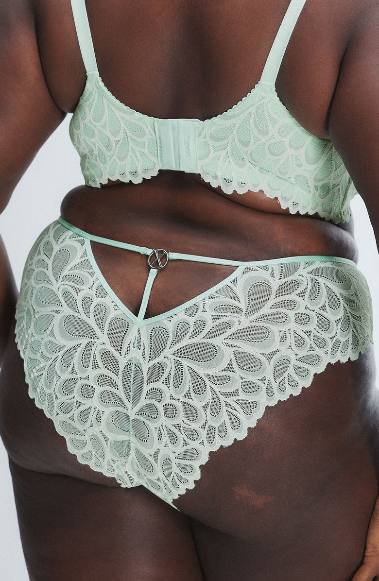 SAVAGE X FENTY Savage Not Sorry Lace Cheeky Panties, Alternate, color, Mojito Green/ Still Grey
