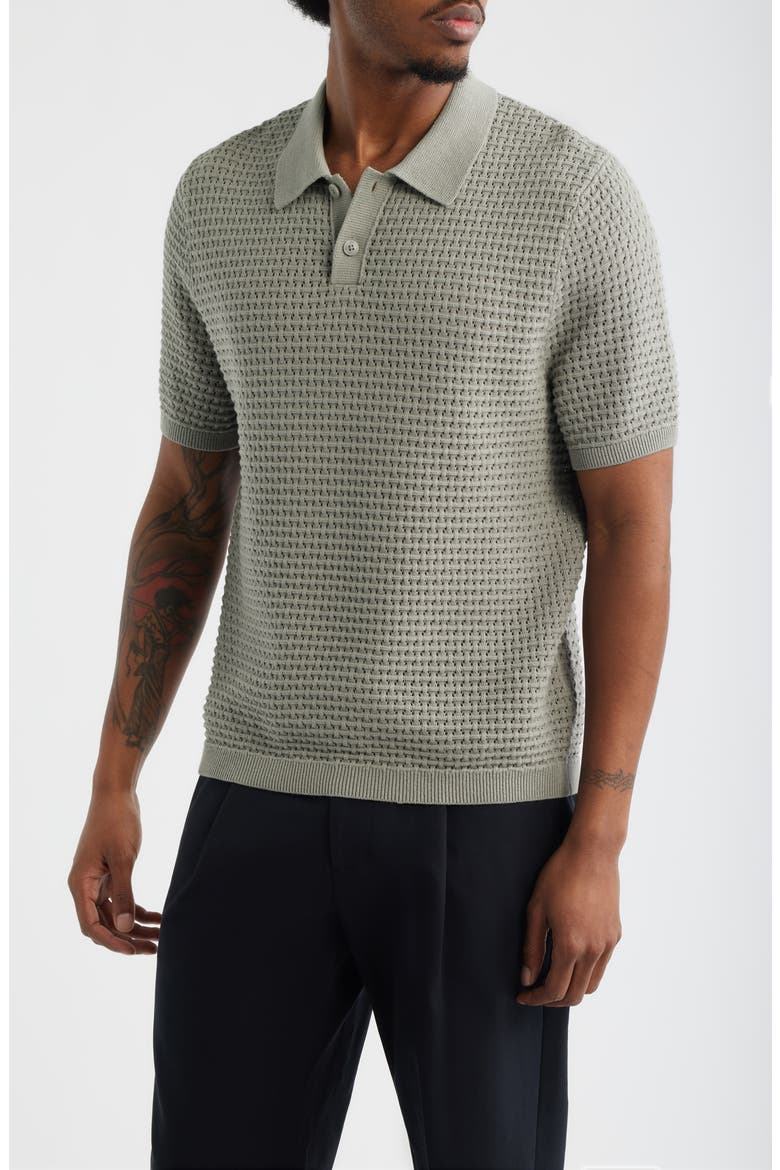 Texture Knit Polo Top, Main, color, GREEN CHAPARRAL