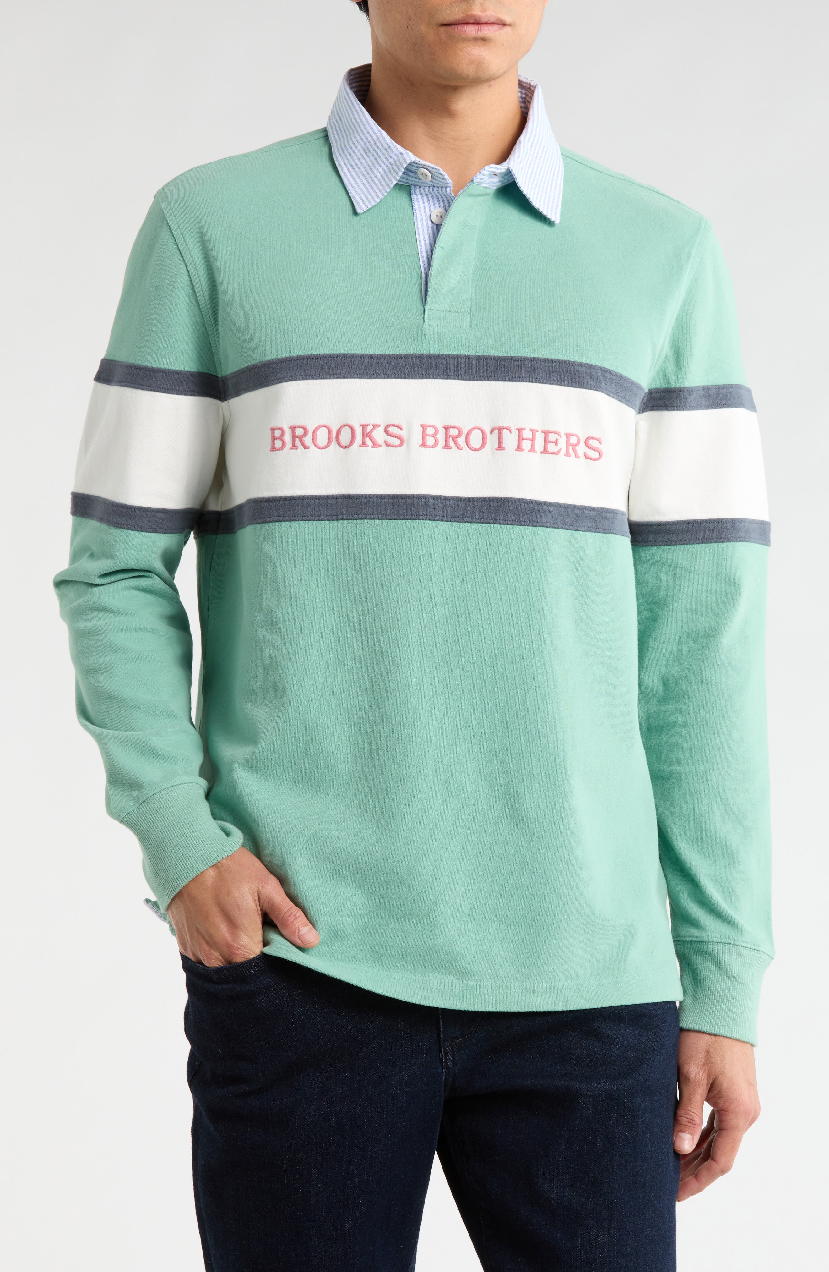 Brooks Brothers Branded Rugby Long Sleeve Polo