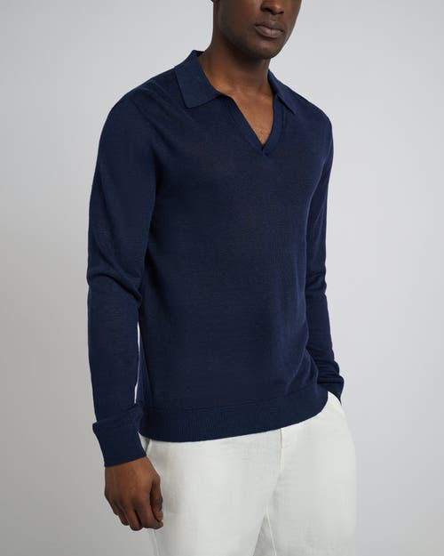 Onia Linen Sweater Long Sleeve Johnny Polo In Deep Navy