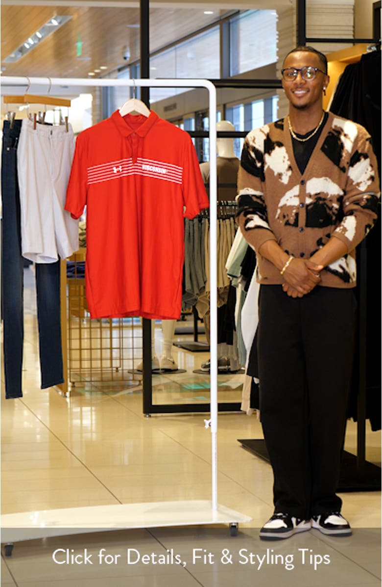 Men's Under Armour Red Wisconsin Badgers Sideline Chest Stripe Performance Polo, sales video thumbnail