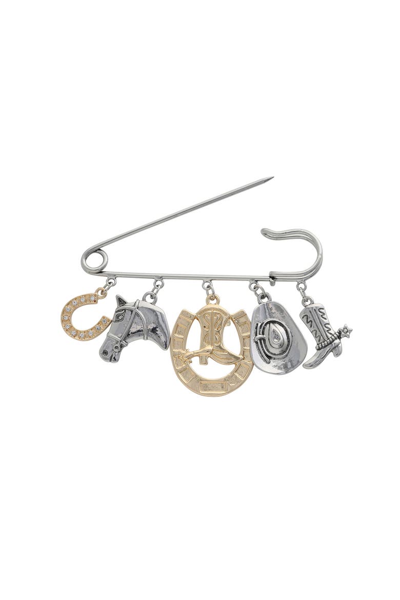 Mixed Metal Rodeo Charm Safety Pin Brooch, Alternate, color, Silver, Gold