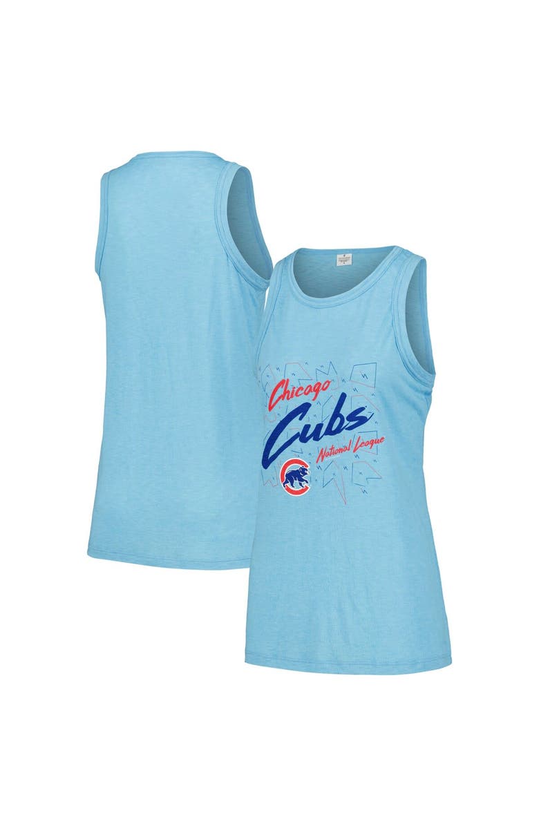 SOFT AS A GRAPE Women's Soft as a Grape Light Blue Chicago Cubs Gauze High Neck Tank Top, Alternate, color,