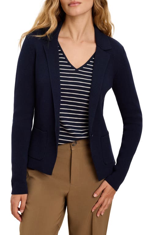 Nic + Zoe Nic+zoe Knit Cotton Blend One-button Blazer In Blue
