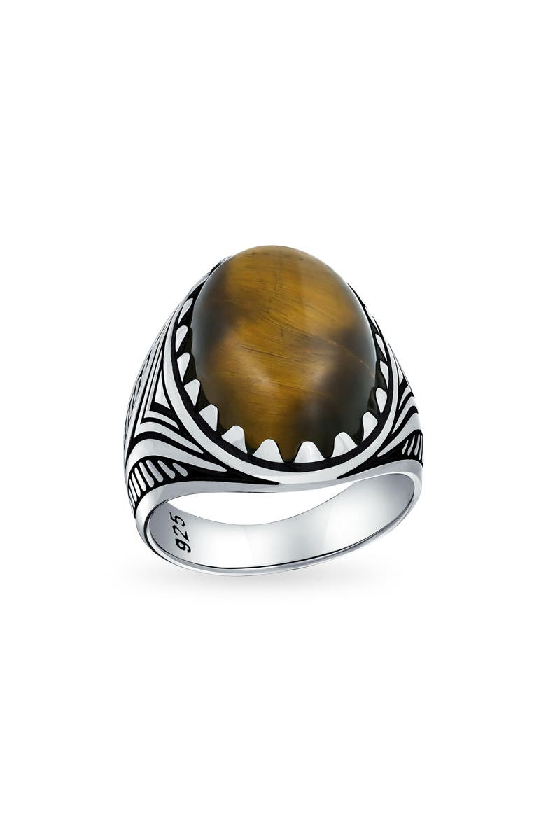 Men's Etched Statement Ring, Main, color, BROWN TIGERS EYE